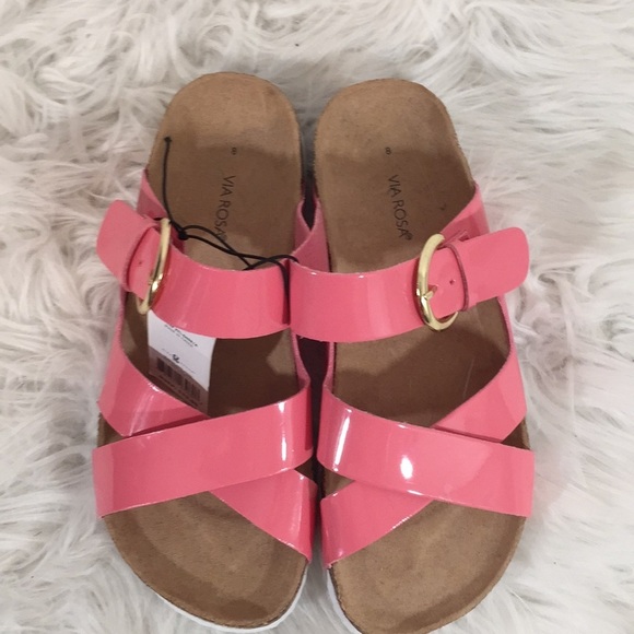 Vía Rosa Footbed Sandal Slip On Cross Straps New - Picture 7 of 16